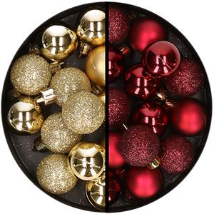 34x stuks kunststof kerstballen goud en donkerrood 3 cm -