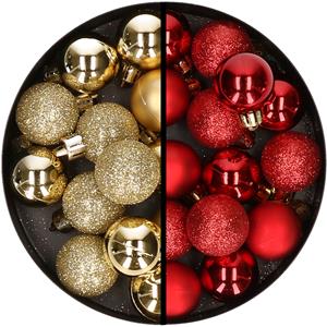34x stuks kunststof kerstballen goud en rood 3 cm -