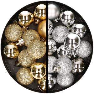 34x stuks kunststof kerstballen goud en zilver 3 cm -
