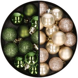 34x stuks kunststof kerstballen groen en champagne 3 cm -