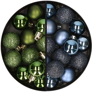 34x stuks kunststof kerstballen groen en donkerblauw 3 cm -