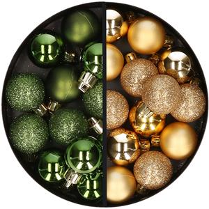 34x stuks kunststof kerstballen groen en goud 3 cm -