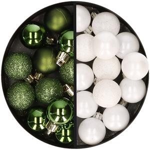 34x stuks kunststof kerstballen groen en wit 3 cm -