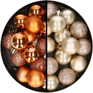34x stuks kunststof kerstballen koper en champagne 3 cm -