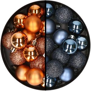 34x stuks kunststof kerstballen koper en donkerblauw 3 cm -