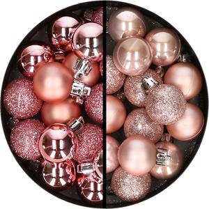 34x stuks kunststof kerstballen roze en lichtroze 3 cm -