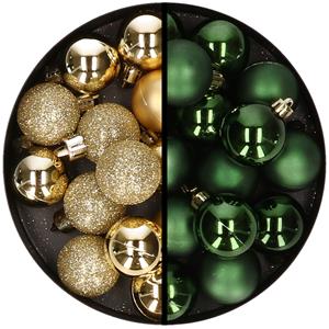 36x stuks kunststof kerstballen goud en donkergroen 3 en 4 cm -
