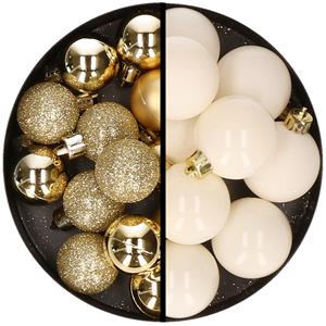 36x stuks kunststof kerstballen goud en wol wit 3 en 4 cm -