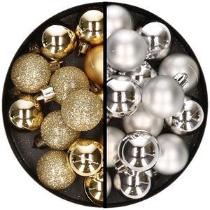 36x stuks kunststof kerstballen goud en zilver 3 en 4 cm -