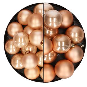 Decoris 28x stuks kunststof kerstballen lichtbruin 4 en 6 cm -