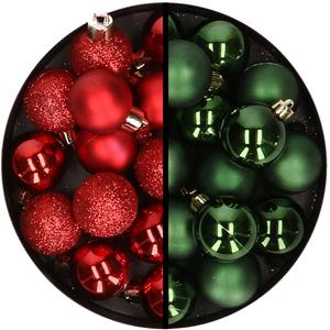 36x stuks kunststof kerstballen rood en donkergroen 3 en 4 cm -