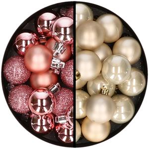 36x stuks kunststof kerstballen roze en champagne 3 en 4 cm -