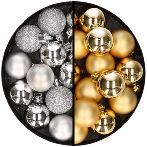 36x stuks kunststof kerstballen zilver en goud 3 en 4 cm -