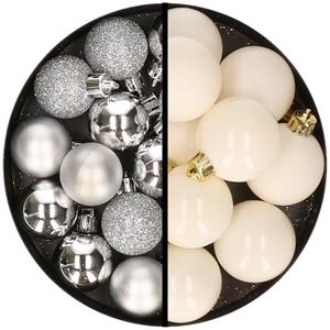 36x stuks kunststof kerstballen zilver en wol wit 3 en 4 cm -