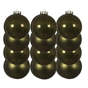 Decoris 24x stuks kunststof kerstballen mos groen 10 cm glans/mat -