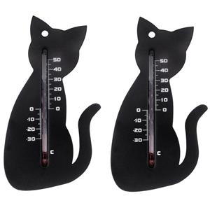 Ubbink Set van 2x thermometer voor binnen en buiten zwarte kat 15 cm -