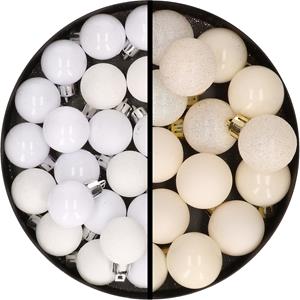 34x stuks kunststof kerstballen wit en wol wit 3 cm -