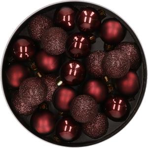 Decoris 28x stuks kleine kunststof kerstballen mahonie bruin 3 cm -