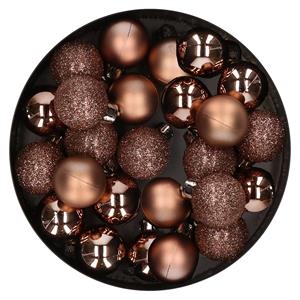 Decoris 28x stuks kleine kunststof kerstballen walnoot bruin 3 cm -