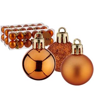 Arte r 36x stuks kerstballen oranje kunststof 3 cm glitter, glans, mat -