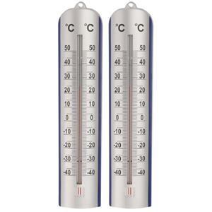 Set van 2x stuks zilveren binnen/buiten thermometer 6 x 27 cm -