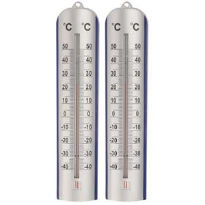 Set van 2x stuks zilveren binnen/buiten thermometer 6 x 27 cm -