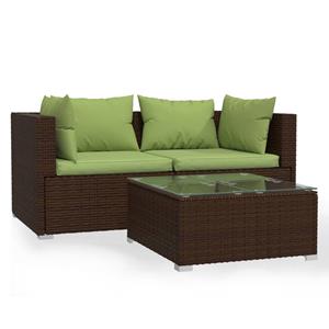 VidaXL 3-delige Loungeset Met Kussens Poly Rattan Bruin