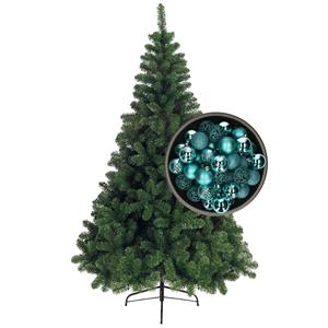 Bellatio kunst kerstboom 210 cm met kerstballen turquoise blauw -