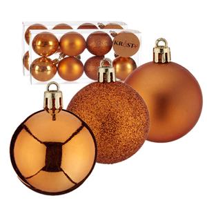 Arte r 24x stuks kerstballen oranje kunststof 5 cm glitter, glans, mat -