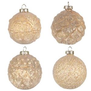 Clayre & Eef Kerstballen set van 4 Ø 10 cm Geel Glas Kerstdecoratie