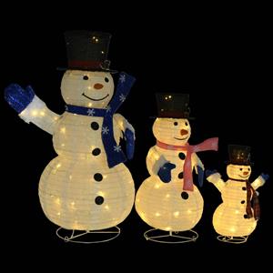 vidaXL Decoratieve sneeuwpoppenfamilie LED luxe stof