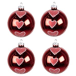 Clayre & Eef Kerstballen Set Van 4 Ø 8 Cm Rood Glas Kerstdecoratie Kerstversiering Kerstboomversiering Rood