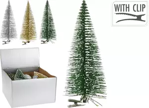 Koopman International Element Kerstboom op knijper 10cm 3 assorti - Groen, Goud, Zilver