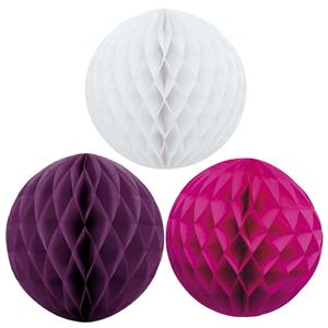 Kerstversiering set van 3x papieren kerstballen 10 cm wit aubergine en fuchsia roze -