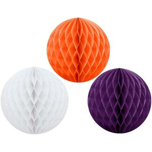 Kerstversiering set van 3x papieren kerstballen 10 cm wit paars en oranje -