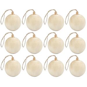 12x Kerstboom decoratie ballen van licht hout 6,4 cm -