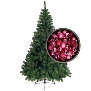 Bellatio kunst kerstboom 120 cm met kerstballen fuchsia roze -