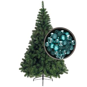 Bellatio kunst kerstboom 120 cm met kerstballen turquoise blauw -