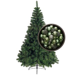 Bellatio kunst kerstboom 150 cm met kerstballen salie groen -