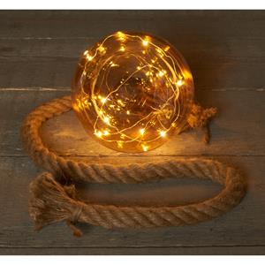 Anna's Collection 1x stuks verlichte glazen kerstballen aan touw met 10 lampjes goud/warm wit 10 cm -