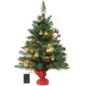 HOMCOM Weihnachtsbaum Christbaum mit Stechpalmenbeeren, Kugeln und LED-Lichtern Grün PVC ∅20 x 60 cm