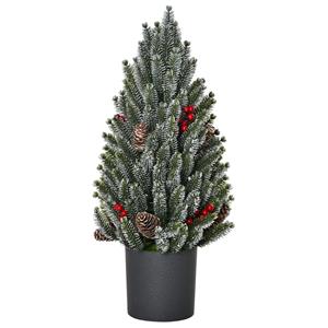 HOMCOM kunstkerstboom kleine tafel kerstboom 170 takken besneeuwd ontwerp eenvoudige constructie kerstboom met kunststof voet bessen dennenappels PE