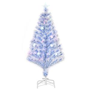 HOMCOM kunstkerstboom met 3 LED lampjes Kerstboom Kerstboom PVC metaal wit + blauw Ø60 x 120H cm