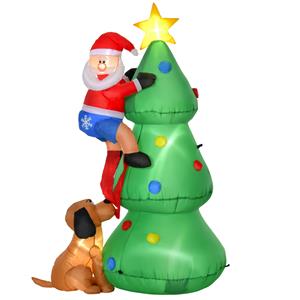 HOMCOM Aufblasbarer Weihnachtsbaum mit Weihnachtsmann und dem Hund 180 cm Weihnachtsdeko Weihnachtsbeleuchtung LED Selbstaufblasend Grün 123x85x180cm