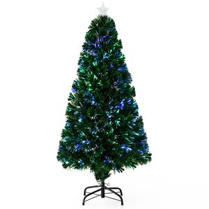 HOMCOM Weihnachtsbaum k&uuml;nstlicher Christbaum Tannenbaum LED Lichtfaser Baum mit Metallst&auml;nder, Glasfaser-Farbwechsler, gr&uuml;n, 150 cm