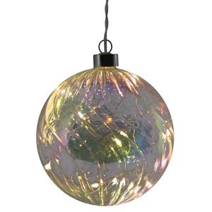 PEHA 1x stuks verlichte glazen kerstballen met 10 lampjes transparant parelmoer 12 cm -