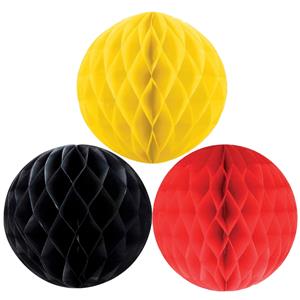 Kerstversiering set van 6x papieren kerstballen 10 cm zwart geel en rood -