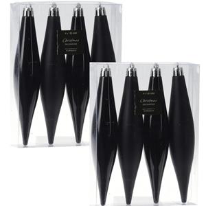 24x stuks kunststof ijspegels kersthangers zwart 15 cm mat/glans -