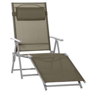 Outsunny ligbank, inklapbaar strandbed voor buiten, comfortabel met kussen, stevig metaal en stof, 137 x 63,5 x 100,5 cm, grijs en zilver | Aosom.nl
