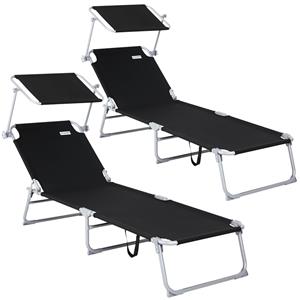 Casaria Ligbed Hawaï Set van 2 Antraciet Aluminium 195x60x30cm